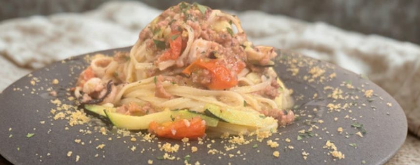 タコミンチと自家製カラスミのペペロンチーノ
